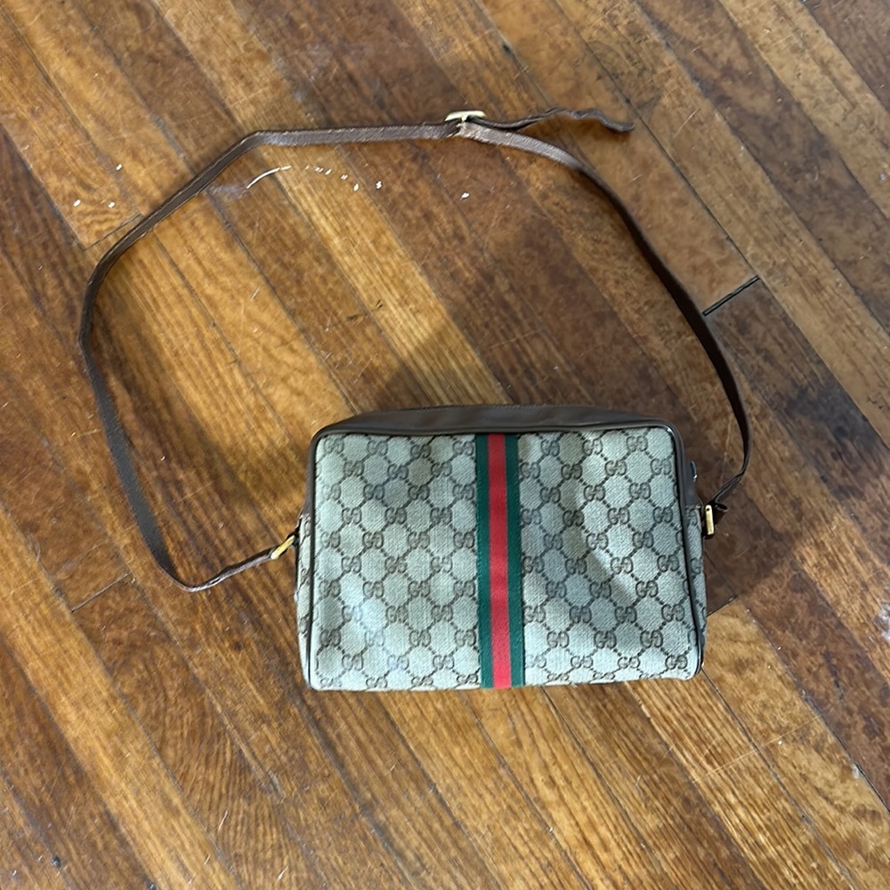 GUCCI GG Supreme Canvas Web Sherry Line Shoulder Bag Beige PVC Vintage 80s 70s - Picture 6 of 10